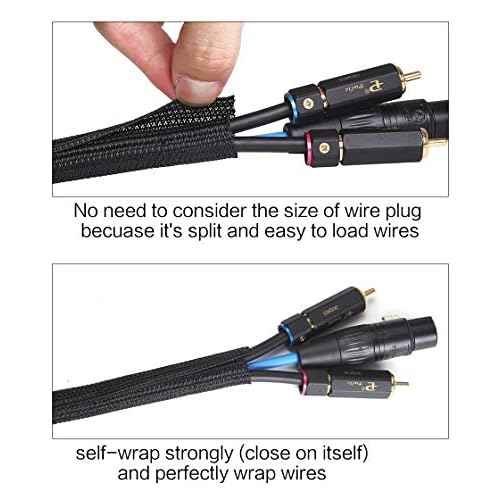 Alex Tech 10ft - 1/2 inch Cord Protector Wire Loom Tubing Cable Sleeve Split Sleeving For USB Cable Power Cord Audio Video Cable ? Protect Cat From Chewing - Black