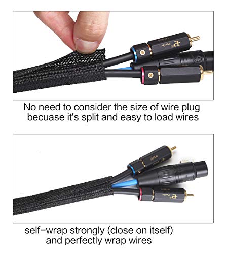 10ft Black Split Cable Sleeve Wire Loom Tubing 1/2 Inch Cord Protector for USB Power Audio Video