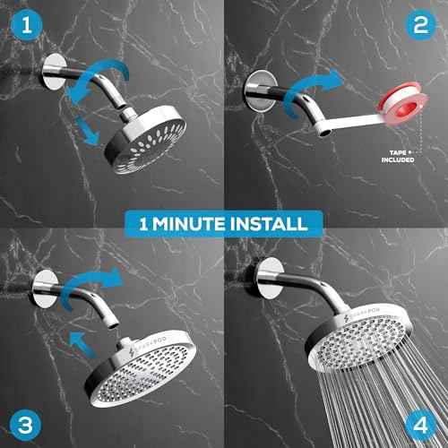 SparkPod Shower Head - High Pressure Rain - Premium Quality Luxury Design - 1-Min Install - Easy Clean Adjustable Replacement for Your Bathroom Shower Heads (Luxury Polished Chrome, 6 Inch Round)
