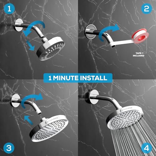 SparkPod 6 Inch Round Rain Shower Head Chrome Finish | Luxury, Water-Saving, Easy Install