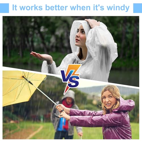 Handepo 150 Pack White Disposable Rain Ponchos with Hood - Emergency Waterproof Outerwear
