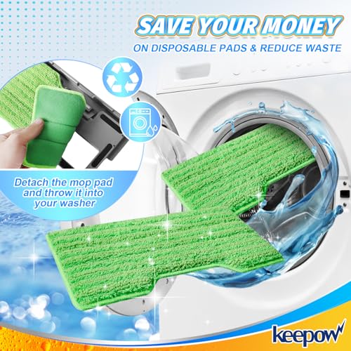 KeePow Reusable Shark VM252 Mop Pads, Green 4-Pack (VM252/VM252C Compatibility)