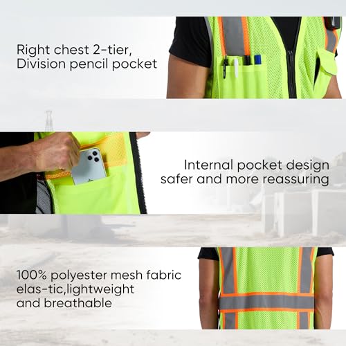 SRsafety High Visibility Vest, Security Vest with 9 Pockets,Mesh Safety Vest for Construction Workers Sanitation Workers