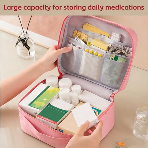 Pink Portable First Aid Bag with Multiple Pockets for Travel & Outdoor Use