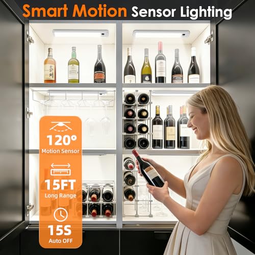 RUIKORING 8.5 Inch Silver Under Cabinet Light 6 Pack with 3 Color Modes