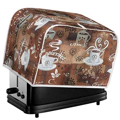 JEOCODY Two-Slice Coffee Theme Toaster Cover with Handle – Wide Slot, Dust Protection