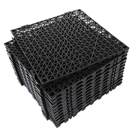 12 Pack 12" Interlocking Rubber Bathroom Flooring Tiles Non-Slip Pool Mat Splicing Shower Mat Outdoor Cushion Mat for Drain, Deck, Pool, Patio, Balcony, Shower, Kitchen, Yard (Black)