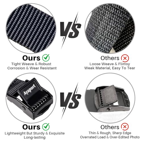 Ayaport Adjustable 0.75'' x 48'' Lashing Straps with Buckles, Black, 4 Pack