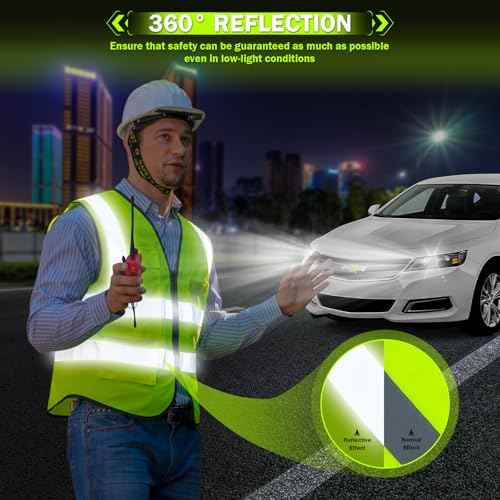 HCFGS Reflective Safety Vest for Women Men,High Visibility Security Vest with Pockets and Zipper Front Construction Work Vest,Meets ANSI Standards