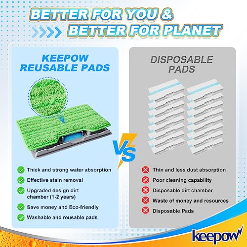 KeePow Reusable Shark VM252 Mop Pads, Green 4-Pack (VM252/VM252C Compatibility)