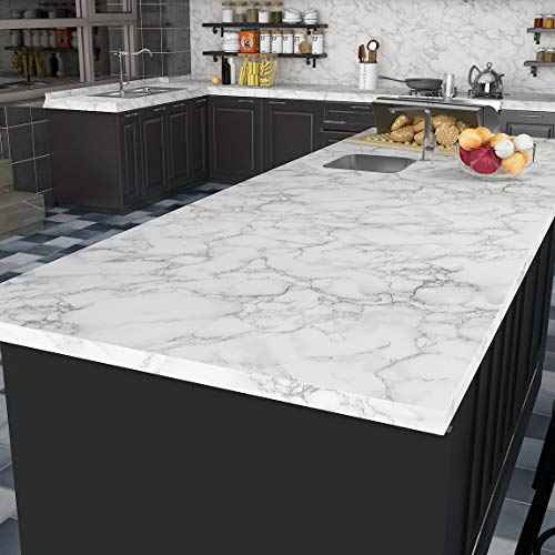 Livelynine Marble White Contact Paper for Countertops Peel and Stick Countertop Self Adhesive Wallpaper Waterproof Kitchen Counter Top Covers Marble Vinyl Wrap for Desk Covering 15.8x78.8
