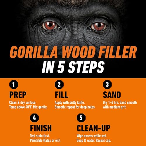 Gorilla All Purpose Wood Filler 16 oz Tub Natural Finish - Water Resistant & Paintable