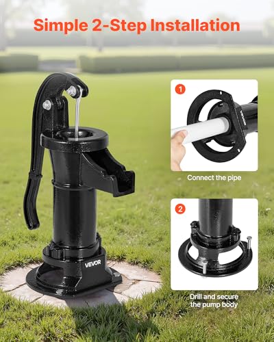 VEVOR Black Hand Pitcher Pump for Wells & Gardens, 25 ft Lift, Easy Install