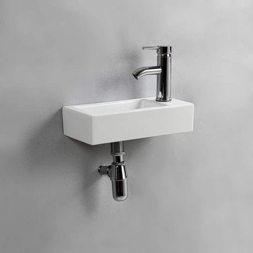 Small Bathroom Sink Wall Mounted Bathroom Sink Rectangle Ceramic Wash Basin Right Hand (Right Hand)
