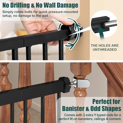 Keny Baby Gate 29.7-46" Wide x 30" Tall, Black Auto Close for Stairs & Doorways
