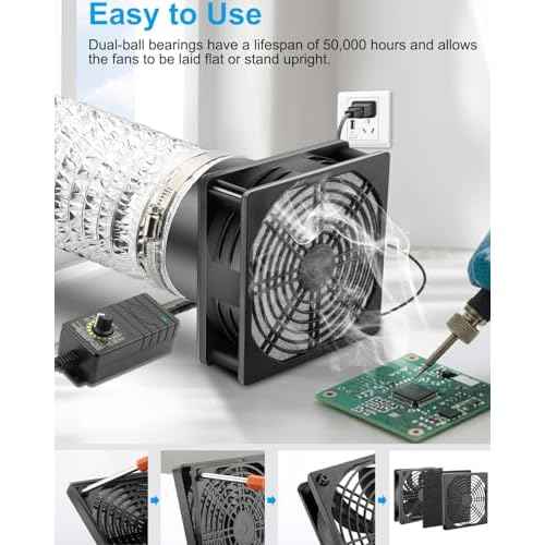 GDSTIME 120mm x 38mm 12V DC Axial Fan with 4 Inch Duct Flange Variable Speed Controller, 110V 120V AC Powered, Small Air Exhaust Fume Smoke Extractor Kit for Soldering, 3D Printer Enclosure