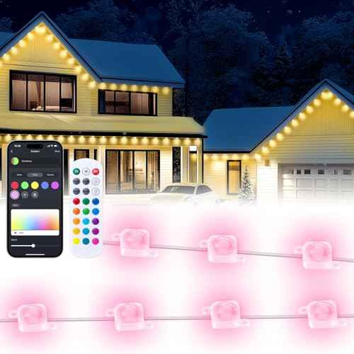 Smart Permanent Outdoor Lights, 100FT with 50 LED RGB LED Lights Outside with DIY Colors Scene Modes, IP67 Waterproof Eaves Lights for Christmas Halloween Holiday Party Garden Daily Decorations