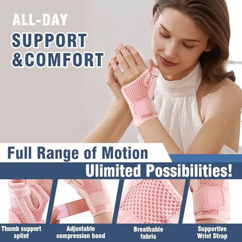 Thumb Brace, Thumb Spica Splint for Right Hand or Left Hand for Arthritis Pain & Support, Trigger Thumb Splint and Stabilizer for Carpal Tunnel Pain Relief, Tendonitis, Sprain, Pink