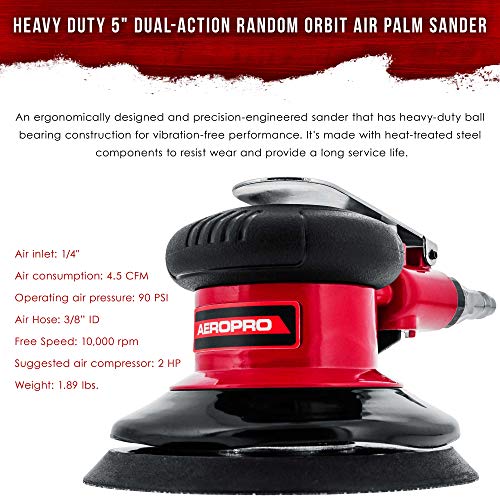 TCP Global 5-Inch Dual-Action Random Orbit Air Palm Sander - Heavy Duty, Lightweight