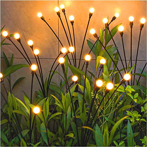 TONULAX 2 Pack Solar Garden Lights - Upgraded Swaying Firefly Outdoor Pathway Decor, Warm White
