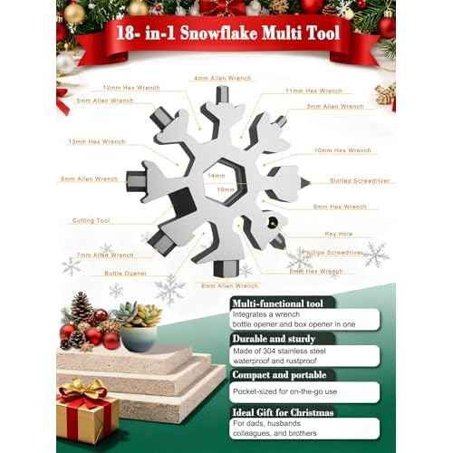 18-in-1 Snowflake Multi Tool ? Stainless Steel with Bottle Opener & Wrench,Compact EDC Tool for Camping,Fishing,Hiking, Stocking Stuffers,Gifts for Men,Dad,Husband (Silver)