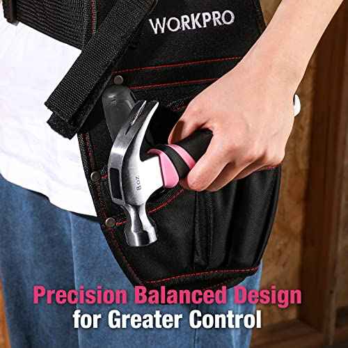 WORKPRO 8 oz Claw Hammer with Fiberglass Handle, All Purpose Hammer with Forged Hardened Steel Head, Pink Ribbon