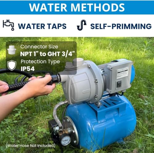 Blue 1.5HP Shallow Well Pump with Pressure Tank, 1340GPH, Automatic Irrigation Water Booster System