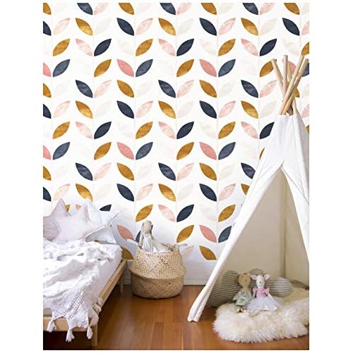 HAOKHOME Peel and Stick Wallpaper Boho Removable White/Tan/Navy Vinyl Self Adhesive Nursery Wallpaper for Girls Bedroom Decor 17.7in x 118in