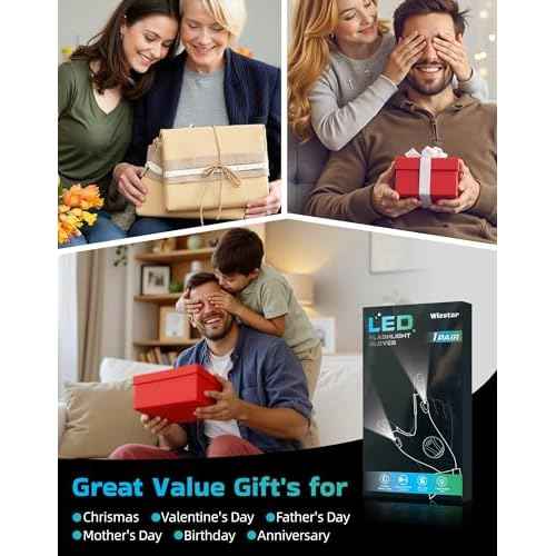 LED Flashlight Gloves, Unique Gifts for Men Dad Boyfriend Him Husband, Stocking Stuffers Christmas Birthday Gift, Waterproof Cool Gadgets Finger Lights with Toggle Switch for Camping Fishing Repairing