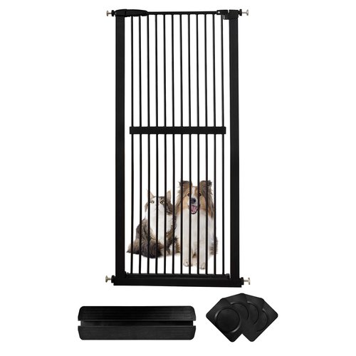 Lumizone Extra Tall Cat Gate 61.02" High Pressure Mounted Extra Wide 30.12"-34.05" (17Sizes) 1.37" Gap No Drilling Auto-Close Tall Pet Gate for Dogs (Black, 30.12"-34.05"/76.5-86cm)