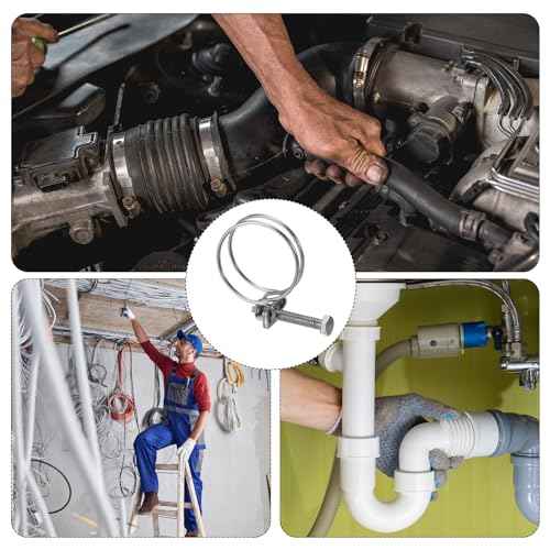 uxcell 6Pcs Double Wire Hose Clamp, 38-42mm Adjustable Stainless Steel Wire Hose Clips with M6 Bolt for Dust Collection Hose, Pump Hose Pipe