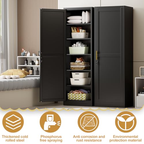 Lusiwry 67-Inch Tall Narrow Metal Storage Cabinet with Lock - Black, Model 67H-1D