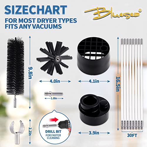 Bluesea Upgrade 30 FT Dryer Vent Cleaning Kit, 7-Piece Lint Remover Brush & Adapters