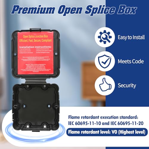 12 Pack Black Flame-Retardant Junction Boxes - Easy 5-Second Electrical Splice Connectors