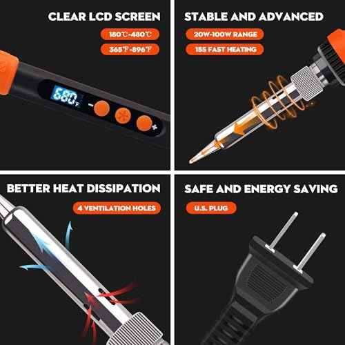 LDK Soldering Iron Kit, 100W Digital Soldering Iron Cautin for Electronics, Soldering Iron Pen Soldering Gun Jewelry Welding Kit with 5pcs Tips, Stand, Solder, Solder Paste, Solder Sucker, Tweezers