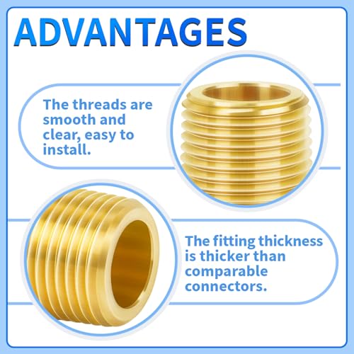 ChillWaves Brass Pipe Fitting 1/2" NPT Male x 1/2" NPT Male Long Nipple 2-Inch (50mm) - 2-Pack