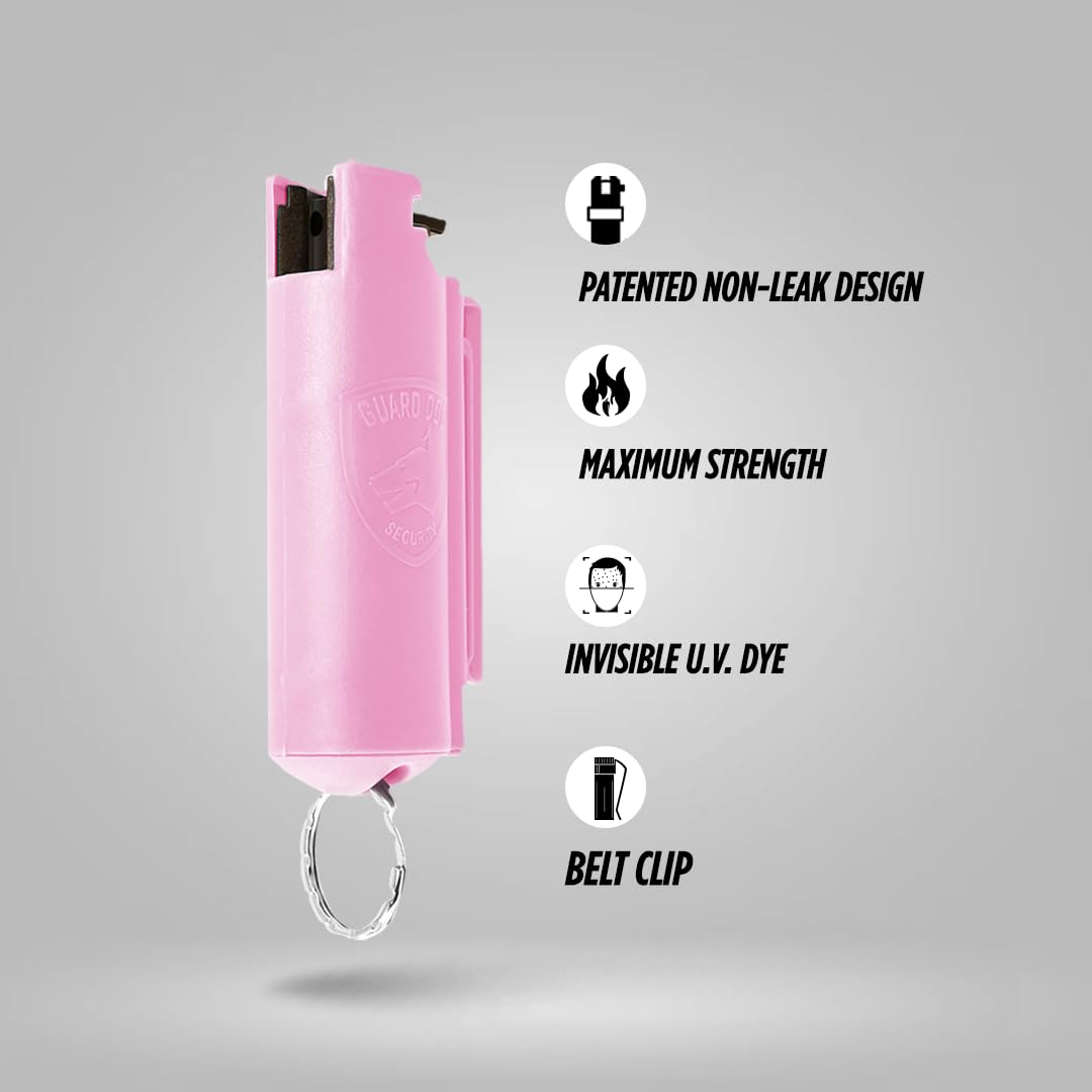 GUARD DOG SECURITY Quick Action Pepper Spray, Maximum Strength, 16-ft Range, Belt Clip For Easy Carry & Fast Access, keychain ready, Made in USA
