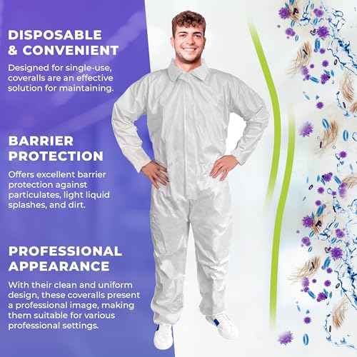 AMZ Medical Supply White Disposable Coverall for Men/Women, Large. Painters Coverall. Unisex Hazmat Suit Disposable. 60 GSM Microporous Paint Suit with Zipper, Elastic Wrists & Ankles