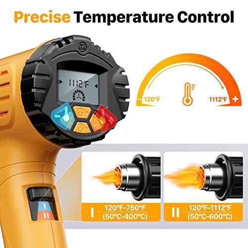 Heat Gun, SEEKONE 1800W Hot Air Gun Kit with Large Digital LCD Display Variable Temperature (122¡ÆF-1112¡ÆF) Memory Settings and 4 Nozzles for Paint Remover/Stripper, Home Improvement/Restoration