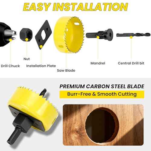 6PCS Premium Hole Saw Kit, Hole Saw Set with Mandrels, Hex Key - 1-1/4"to 2-1/8" (32-54mm) for Wood, PVC, Drywall, Plastic - Professional Hole Cutter Set