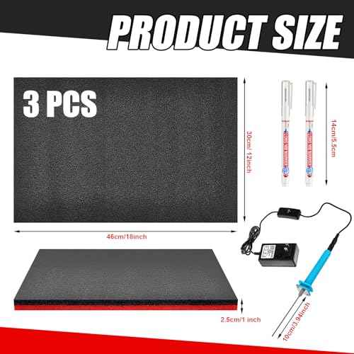 Gisafai 3 Sets 18 x 12 x 1 Inch Tool Box Foam Sets Includes 3 Tool Box Liner 1 Foam Cutter 2 Marker Pens Adjustable Non Slip Organizer Sheet for Toolbox Cabinet Chest Drawer Storage Craft