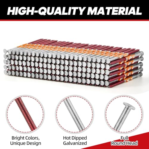 Tubtoken 2 Inch x 0.113 Inch 21 Degree Full Round Head Ring Shank Framing Nails, 2000 Count, Hot Dipped Galvanized, Collated for Nail Guns