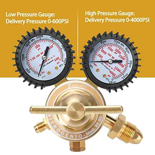 BETOOLL Nitrogen Regulator - Nitrogen Gauge with 78.7" Hose, 0-600 PSI Delivery Pressure Equipment Brass Inlet Outlet Connection Gauges
