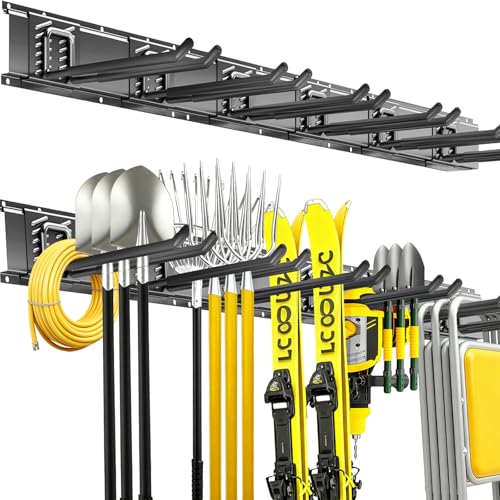 CRXCRC 48-Inch Heavy Duty Wall Mount Garage & Garden Tool Organizer with 6 Adjustable Hooks