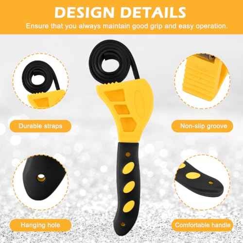 Tookie Strap Wrench Set, 2pcs Adjustable Rubber Oil Filte-r Wrench with 4pcs Jar Opener Gripper Pad, Pipe Wrench Universal Spanner Jar Opener for Weak Hands, Plumbers(Yellow+blavk)