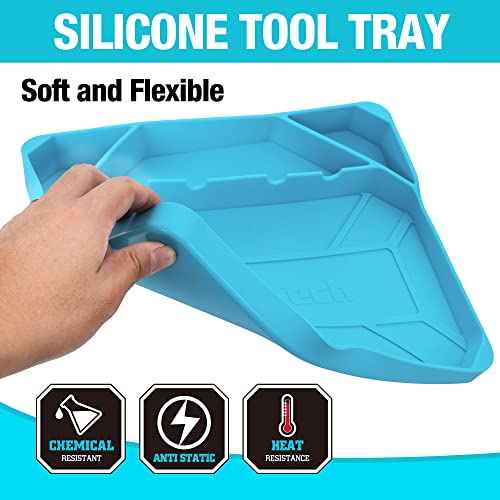 DURATECH 2-Piece Silicone Tool Tray, Premium Non-Slip Flexible Tool Organizer with Magnetic Tray, Tool Storage for Socket, Bolts and Nuts, Screwdriver bits, Gift for Christmas, Mechanic & Garage Tool