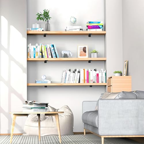 Black 10 Inch Heavy Duty Floating Shelf Brackets 6 Pack - Hidden Metal Wall Support for DIY Shelves
