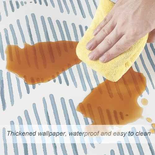 Blue and White Peel and Stick Wallpaper Modern Stripe Contact Paper 157¡± Boho Textured Geometric Self Adhesive Wallcovering Removable Vinyl Roll for Bedroom Cabinets Decor