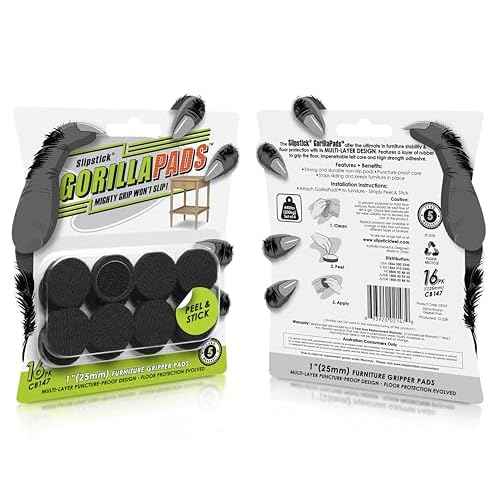 Slipstick GorillaPads CB147 Non Slip Furniture Pads/Gripper Feet (Set of 16) Self Adhesive Rubber Floor Protectors, 1 inch Round, Black