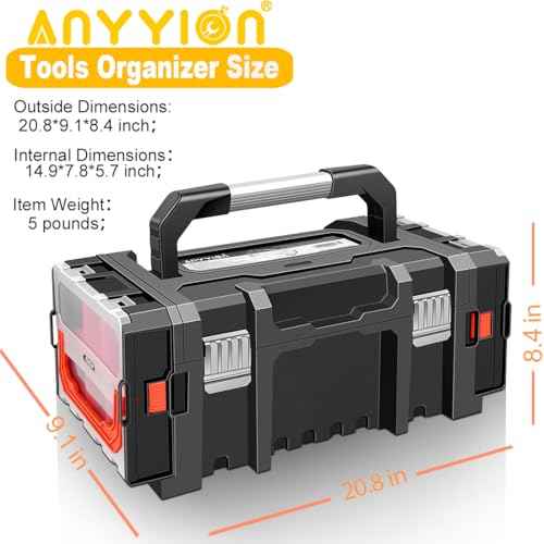 Anyyion Tool Box Organizer,Two detachable Parts Boxes, Removable Tray with Stainless Steel Dual Lock Secured,Metal Handle is Truly Rugged,(Internal Size:14.9x7.8x5.7 inch£© (Orange)